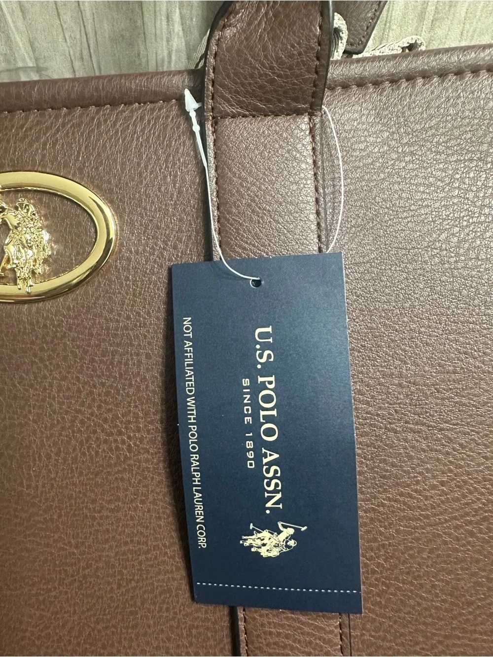 U.S. Polo Assn. Brown Pebbled Leather Satchel with Gold Logo
